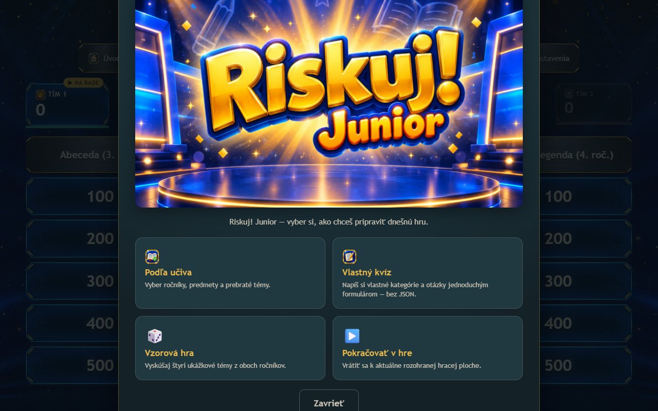 Ukážka aplikácie Riskuj! Junior – pre 3. a 4. ročník